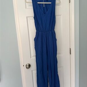 Universal Thread Blue Linen-Blend Cutout Jumpsuit | Size Small